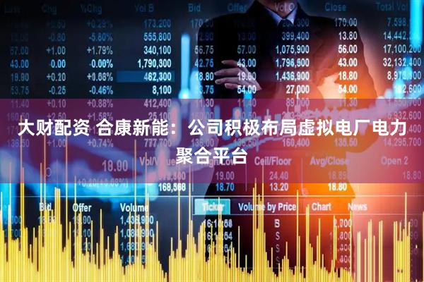 大财配资 合康新能：公司积极布局虚拟电厂电力聚合平台